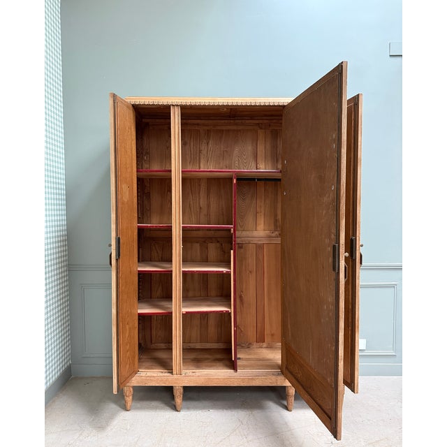Art Deco Three-Door Oak Wardrobe, 1930s For Sale - Image 4 of 12