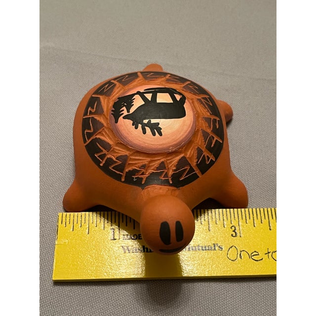 Ceramic 2000s Native American Navajo Hand Painted Pottery Terracotta Turtle, Signed For Sale - Image 7 of 8