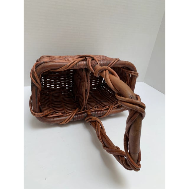 1990s Rustic Natural Wood Woven Bottle Carrier For Sale - Image 5 of 7