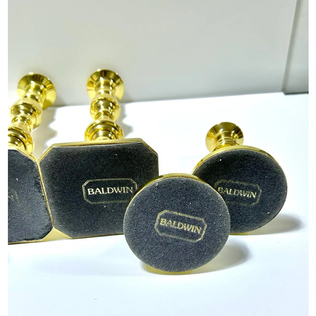 Vintage Baldwin Brass Candlesticks With Glass Bobeches, Set of 6 For Sale - Image 10 of 12