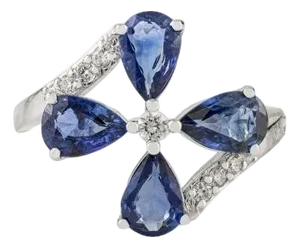 14k Gold 1.58 Ct Floral Sapphire Diamond Bypass Art Deco Ring Size 6.5