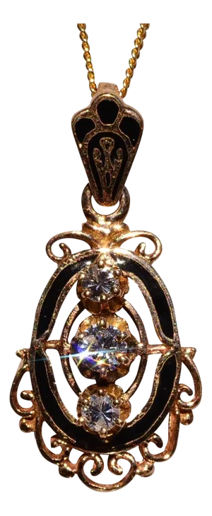 The 27th Street: Victorian Black Enamel Pendant with Natural Diamonds