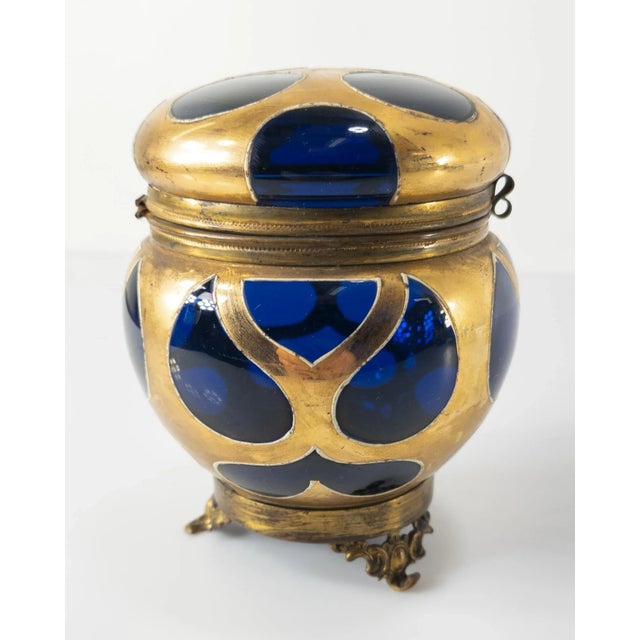 Shabby Chic 19th Century Cobalt Blue-Amethyst Purple Glass Gilt Dresser Box For Sale - Image 3 of 12