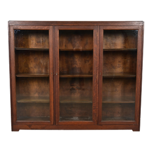 Limbert Style Antique Mission Oak Arts and Crafts Triple Bookcase Cabinet, Circa 1900