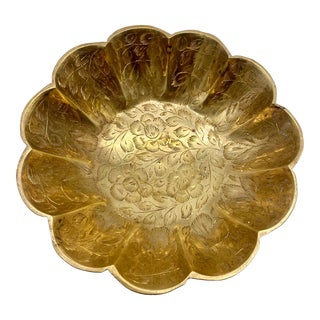 Etched Brass Scalloped & Footed Soap Dish or Small Bowl For Sale