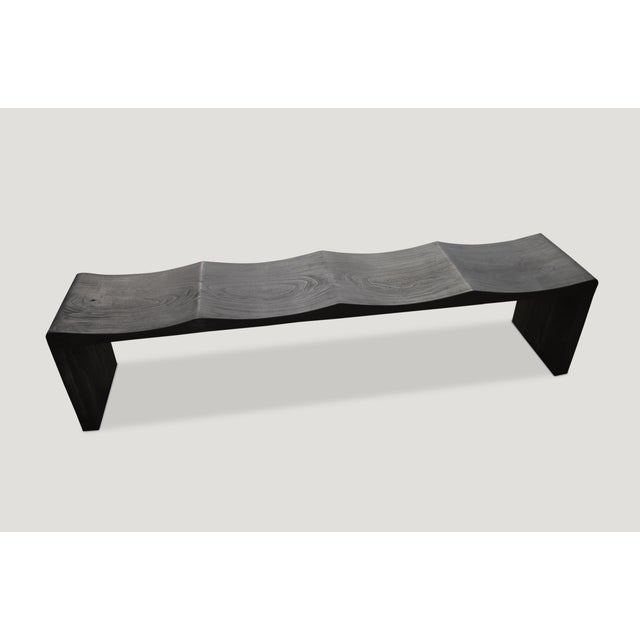 2010s Andrianna Shamaris Triple Burnt Teak Wood Wave Bench For Sale - Image 5 of 5