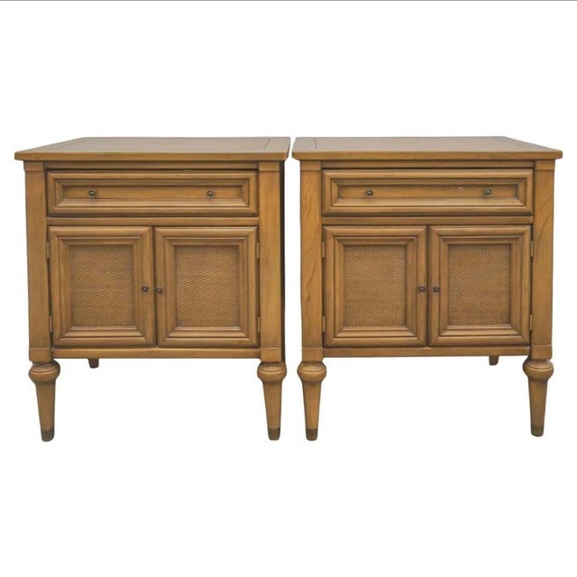 A Pair White Furniture Italian Tuscan Style Fruitwood Bedside Tables Measure is 24" in width x 16" in depth x 24" in height.