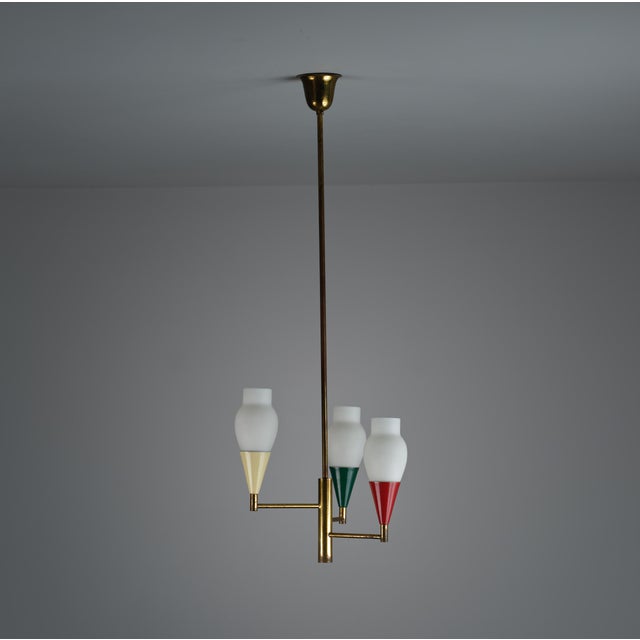 Vintage Italian Brass and Opaline Glass Chandelier, 1950s For Sale - Image 9 of 9