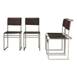B40 Dining Chairs in Nickel-Plated Tubular Steel and Eisengarn Fabric by Marcel Breuer for Tecta, 1980s, Set of 4 For Sale