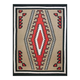 1940s Tribal Geometric Antique Native American Room Size Navajo Flatwoven Rug For Sale