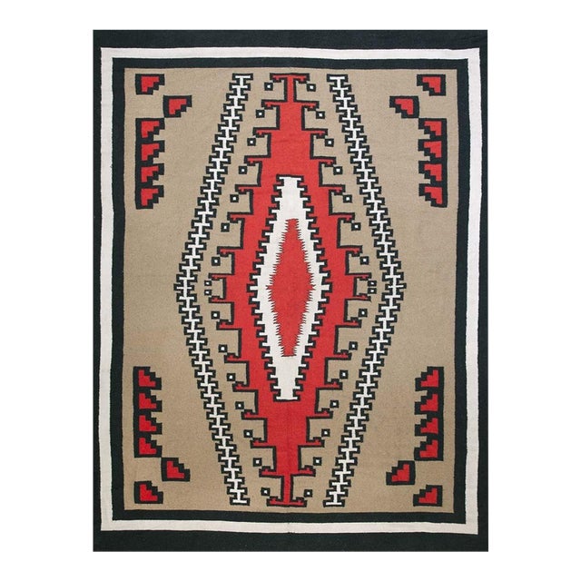 1940s Tribal Geometric Antique Native American Room Size Navajo Flatwoven Rug For Sale