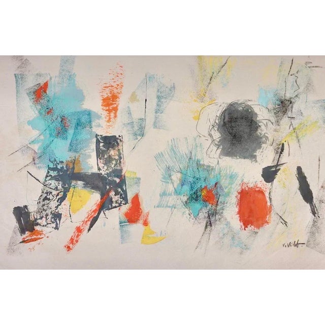 1960s John Von Wicht, Abstract Expressionist Gouache Oil Painting on Paper John Von Wicht Wpa Artist For Sale - Image 5 of 7