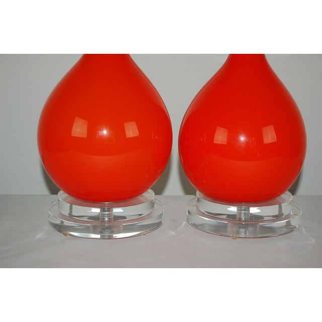1960s Vintage Murano Long Neck Red Orange Lamps For Sale - Image 5 of 11