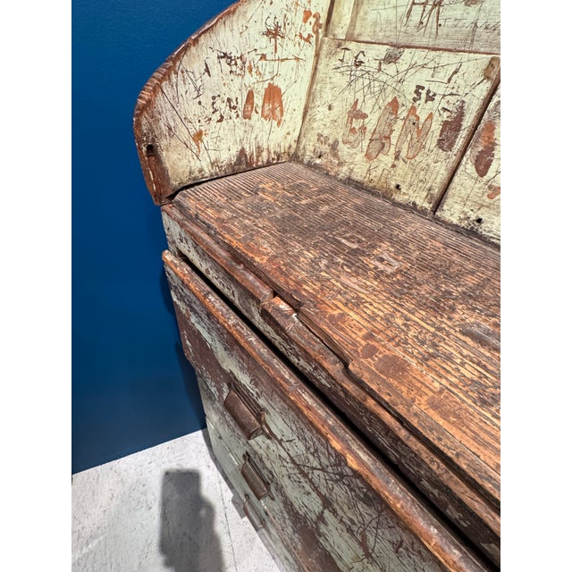 Antique Painted Pine Slant-Front Desk With Original Graffiti Patina For Sale In Greensboro - Image 6 of 12