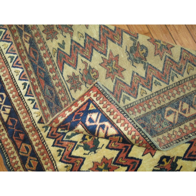 Rare Small Square Traditional Beige Blue Rust Vintage Caucasian Shirvan Rug For Sale In New York - Image 6 of 6