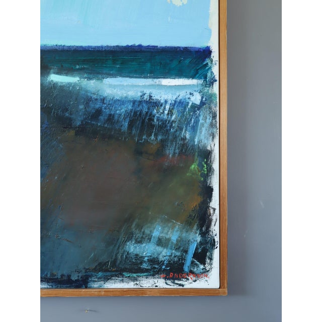 Blue 1973 Modernist 'Blue Divide' Vintage Swedish Original Abstract Landscape Oil Painting, Framed For Sale - Image 8 of 14