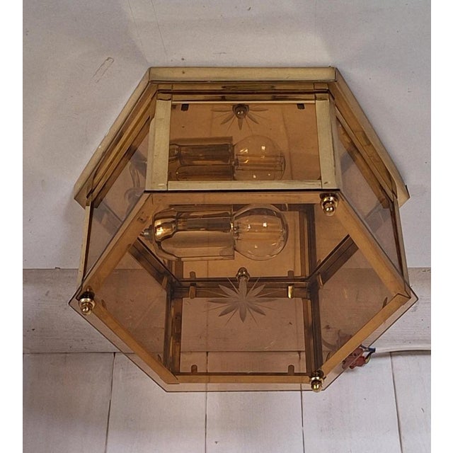 Vintage Brass Ceiling Lamp with Tinted Glass Panes, 1990s For Sale - Image 4 of 7