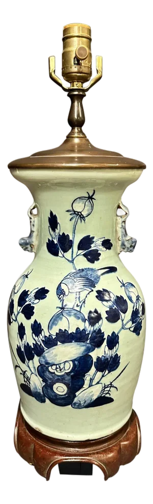 Late 19th Century Antique Chinese Blue And White Porcelain Vase As Lamp