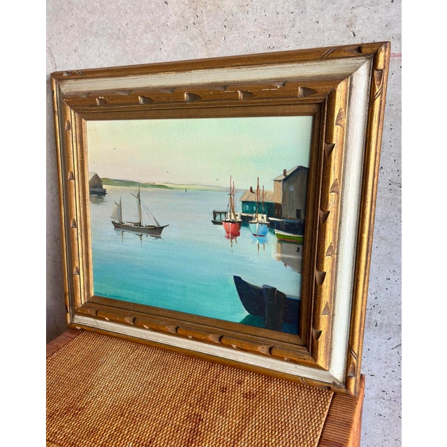 Coastal Mid Century Coastal Harbor Painting Signed Charles Richardson For Sale - Image 3 of 6