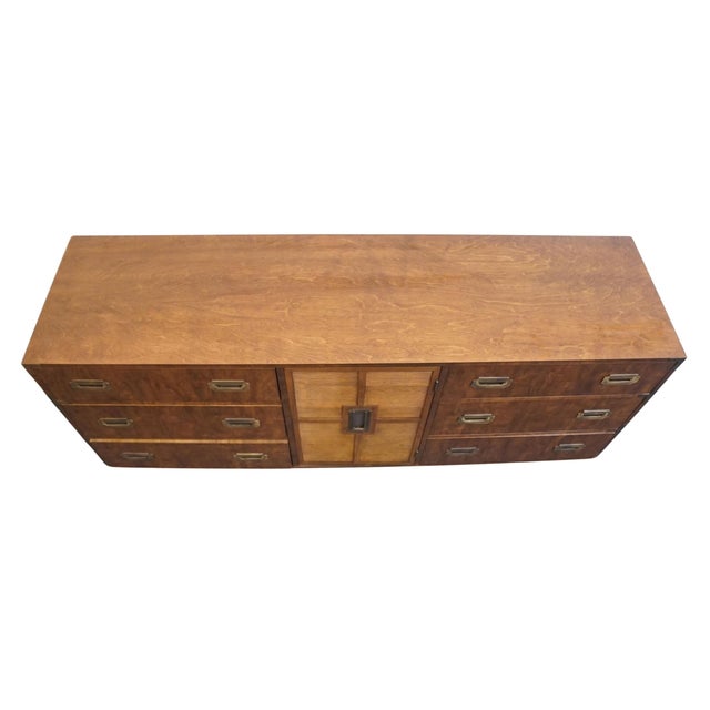 Dixie Furniture Solid Walnut Campaign Style 70" Triple Door Dresser 545-235 For Sale - Image 14 of 18