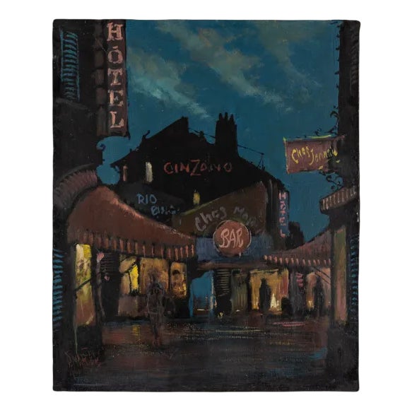 R. Marien, Pigalle in the Night, Oil on Wooden Plate, Framed For Sale