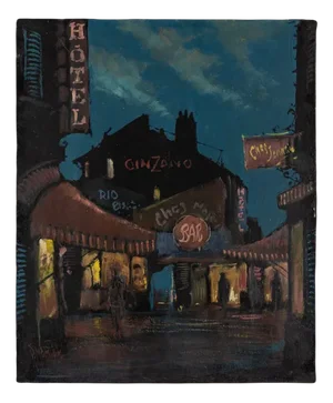 R. Marien, Pigalle in the Night, Oil on Wooden Plate, Framed