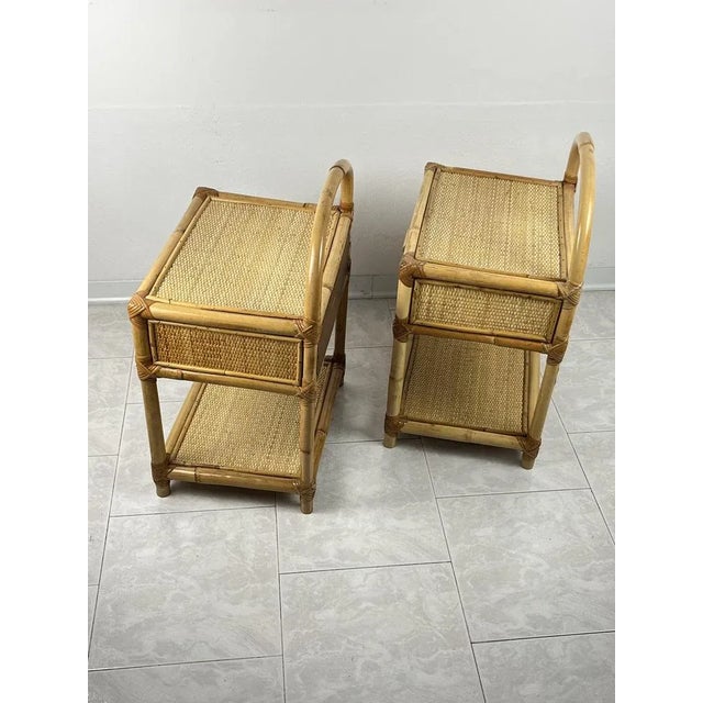 1970s Vintage Italian Bedside Tables in Bamboo and Rattan, 1970s, Set of 2 For Sale - Image 5 of 10