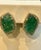Arts & Crafts 22 Ct Carved Emerald & 2 Ct Diamond Earrings 14 Karat Yellow Gold Post Earrings For Sale - Image 3 of 18