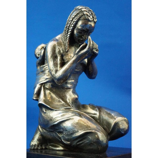 Enrico Bartoli, Sculpture of Maternity, 1800s, Ceramic Finished in Silver For Sale - Image 12 of 18
