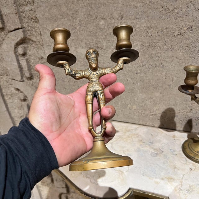 Antique Brass Double Candlestick Holders, Early 20th Century For Sale - Image 10 of 10