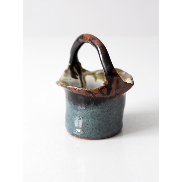 Blue Vintage Handmade Studio Pottery Basket For Sale - Image 8 of 13