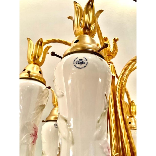 Metal Late 20th Century Pair Monumental Tiche Milano Porcelain Floral Urn Lamps, Italy For Sale - Image 7 of 11