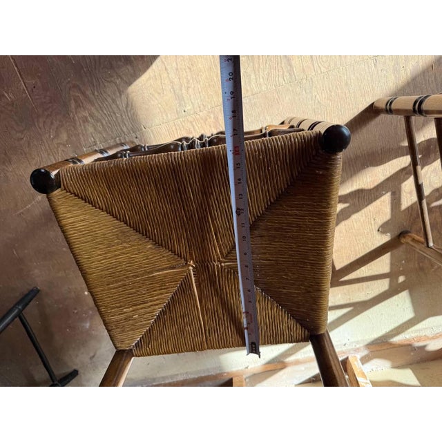 Vintage Early American French Rustic Style High Ladder Back Rush Seat Side Chairs For Sale - Image 11 of 17