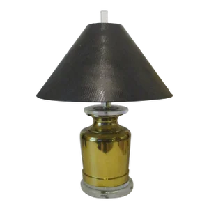 1970s Chapman Brass Lucite Ginger Jar Black Snakeskin Pattern Shade Table Lamp