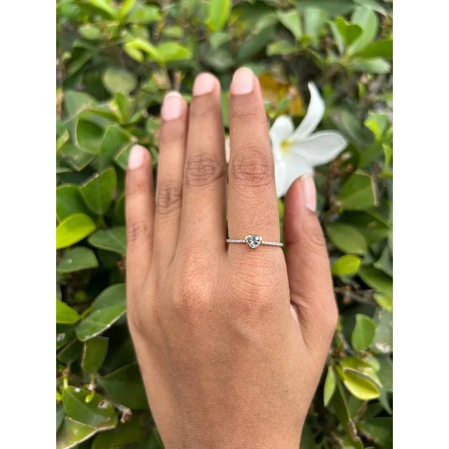 Dainty Heart Cut Aquamarine and Diamond 14k Solid Yellow Gold Ring Size 7 ( All Sizes Available) For Sale In New York - Image 6 of 12