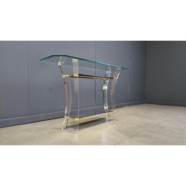 Hollywood Regency Brass and Acrylic Glass Console Table, 1970s For Sale - Image 3 of 12