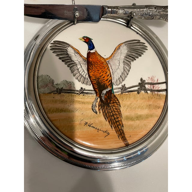 Mid-Century Modern 1950s Mid Century Modern Porcelain and Sterling Cheese Plate With Coordinating Cheese Knife For Sale - Image 3 of 6