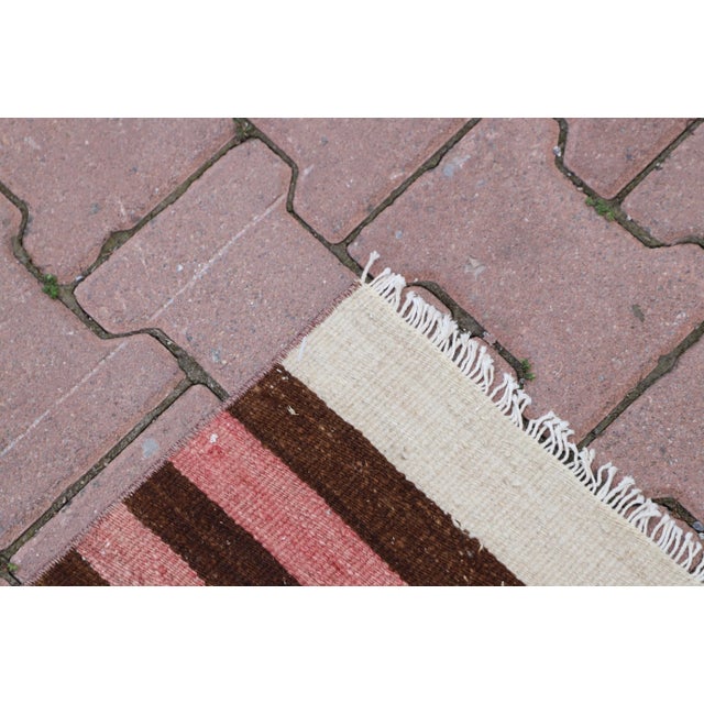 Textile 1970s Antique Cream Striped Small Rug For Sale - Image 7 of 9