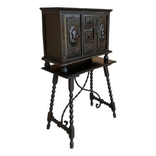 20th Century Spanish Baroque Style Cabinet on Stand, Bargueno or Varqueno For Sale