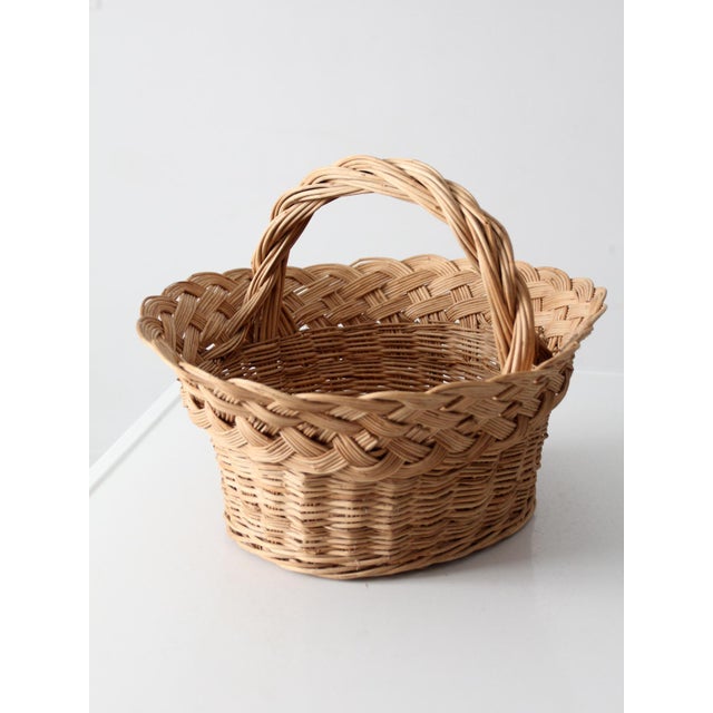 Vintage Wicker Basket With Handle For Sale - Image 4 of 11