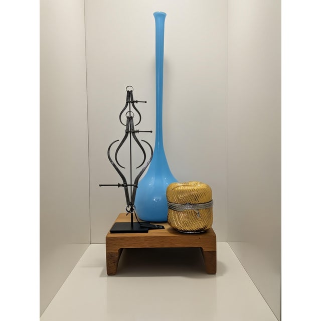 1960s Tall Sky-Blue Empoli Genie Bottle | Mid-Century Italian Cased Glass For Sale - Image 5 of 5