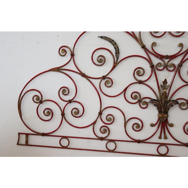 Red Red Iron Double Bed Headboard, Early 20th Century For Sale - Image 8 of 9