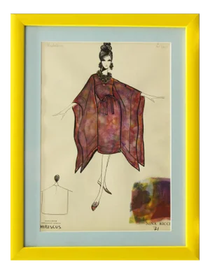 Nina Ricci 'Hibiscus' 71 Watercolor Fashion Plate From a Beverly Hills Estate