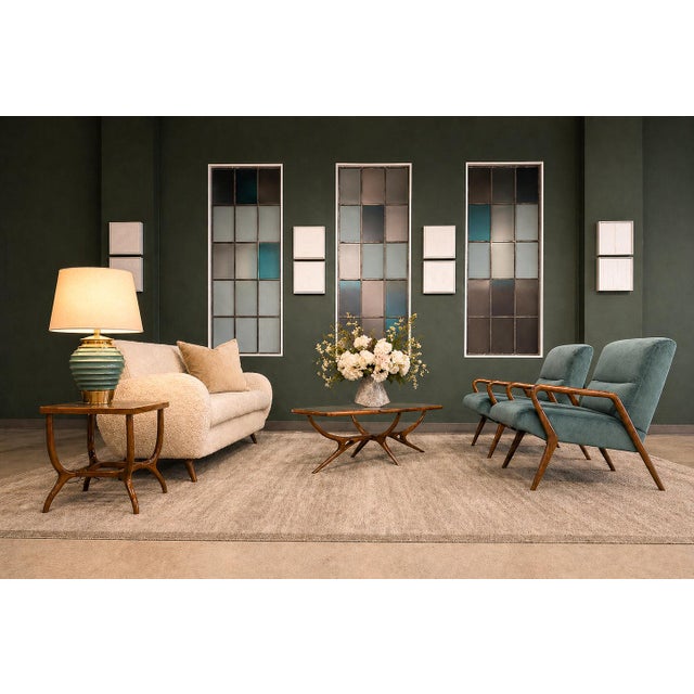 Giuseppe Scapinelli Armchairs, Brazil, 1950s — Sculpted Caviúna Frames in Dusty Teal Velvet Upholstery For Sale - Image 11 of 18