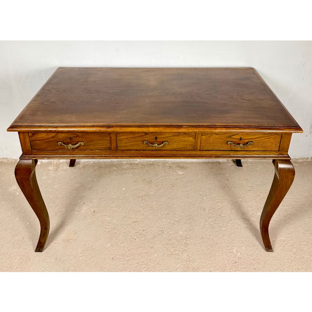 Spanish Oak Writing Desk with Three Drawers, 1940 For Sale - Image 6 of 11