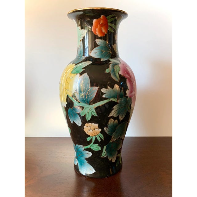 Late 20th Century Vintage Chinese Porcelain Black Floral Vase For Sale In Chicago - Image 6 of 10