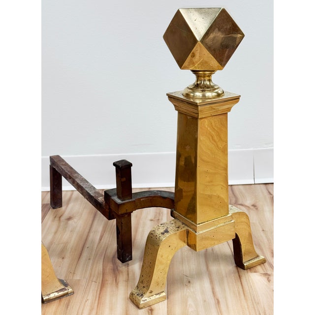 Early 20th Century Antique Brass and Cast Iron Andirons or Chenets, a Pair For Sale - Image 5 of 10