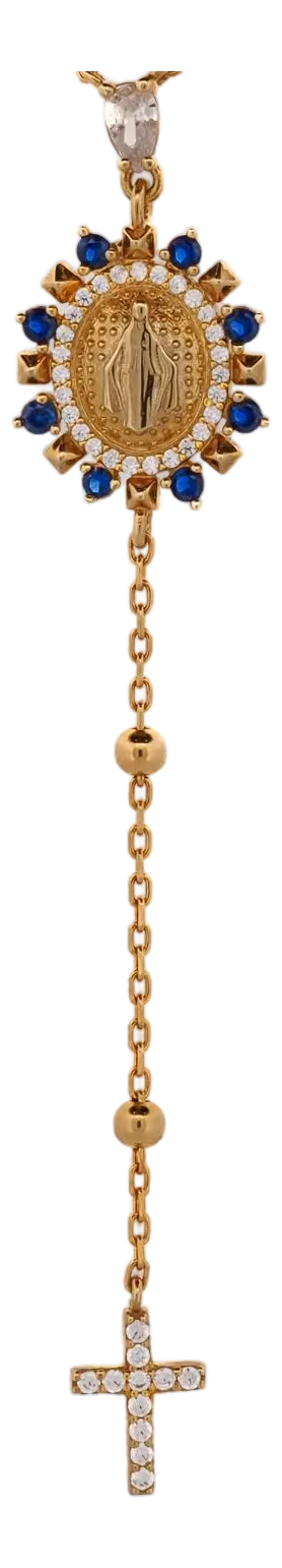 Sapphire & Diamond Virgin Mary Cross Pendant Gold Chain Necklace