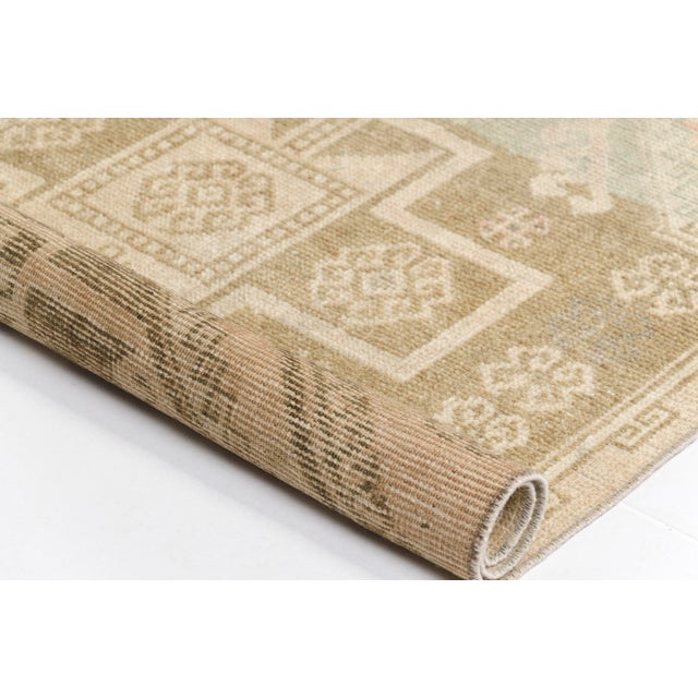Tribal Vintage Geometric Tribal Runner Rug - Muted Sage & Sand For Sale - Image 3 of 9