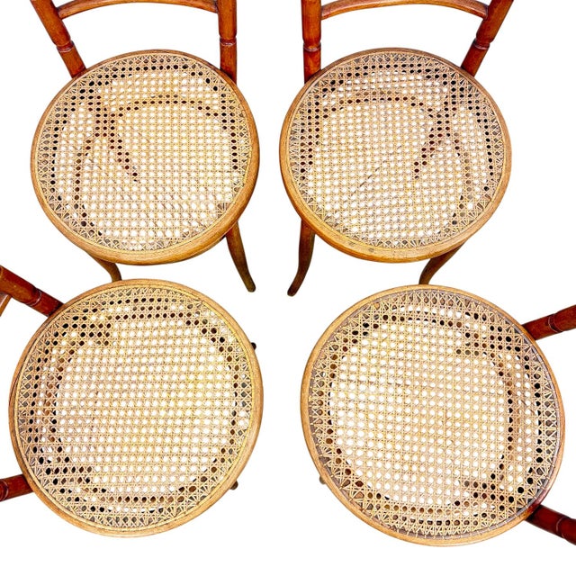 Antique Bentwood Café Chairs in the style of Thonet and Fischel, 1890s, Set of 4 For Sale - Image 6 of 7